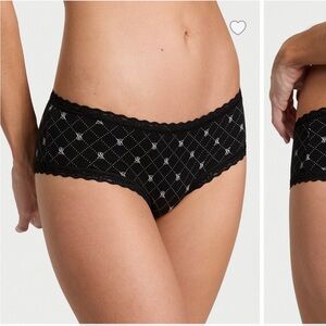 Victoria's Secret Cotton Lace trim Panty black white logo diamond